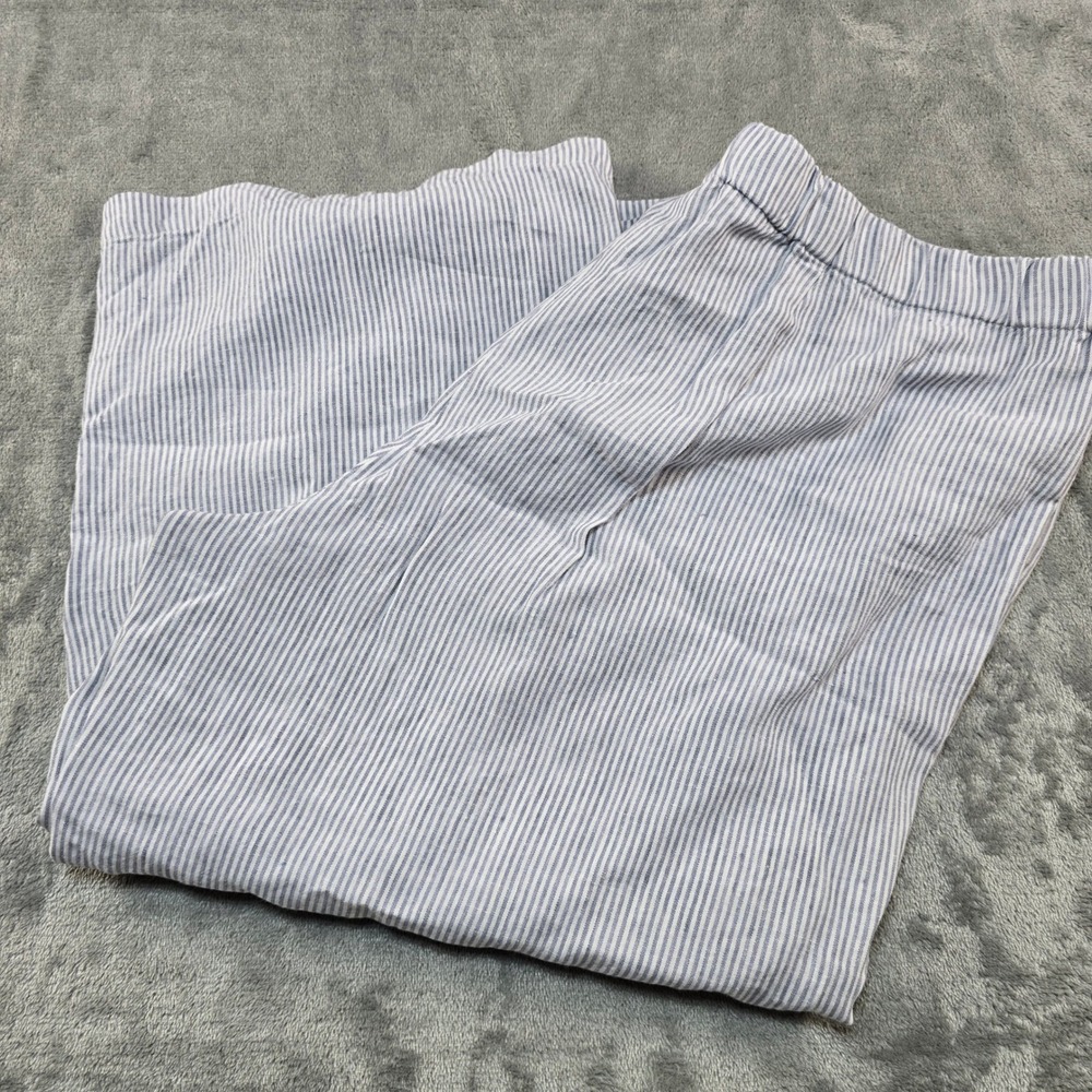 J.Jill Linen Wide Leg Pants Womens XL Petite Blue White‎ Stripe Coastal Culottes